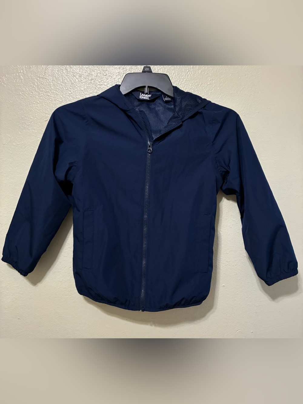 Lands' End  Boys Navy Hooded Windbreaker Jacket